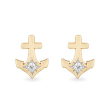 Load image into Gallery viewer, Hallmark Fine Jewelry Anchor Stud Diamond Earrings in Yellow Gold View 1
