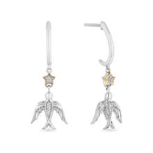 Load image into Gallery viewer, Hallmark Fine Jewelry Stars &amp; Swallows Leverback Diamond Earrings in Sterling Silver &amp; Yellow Gold View 1

