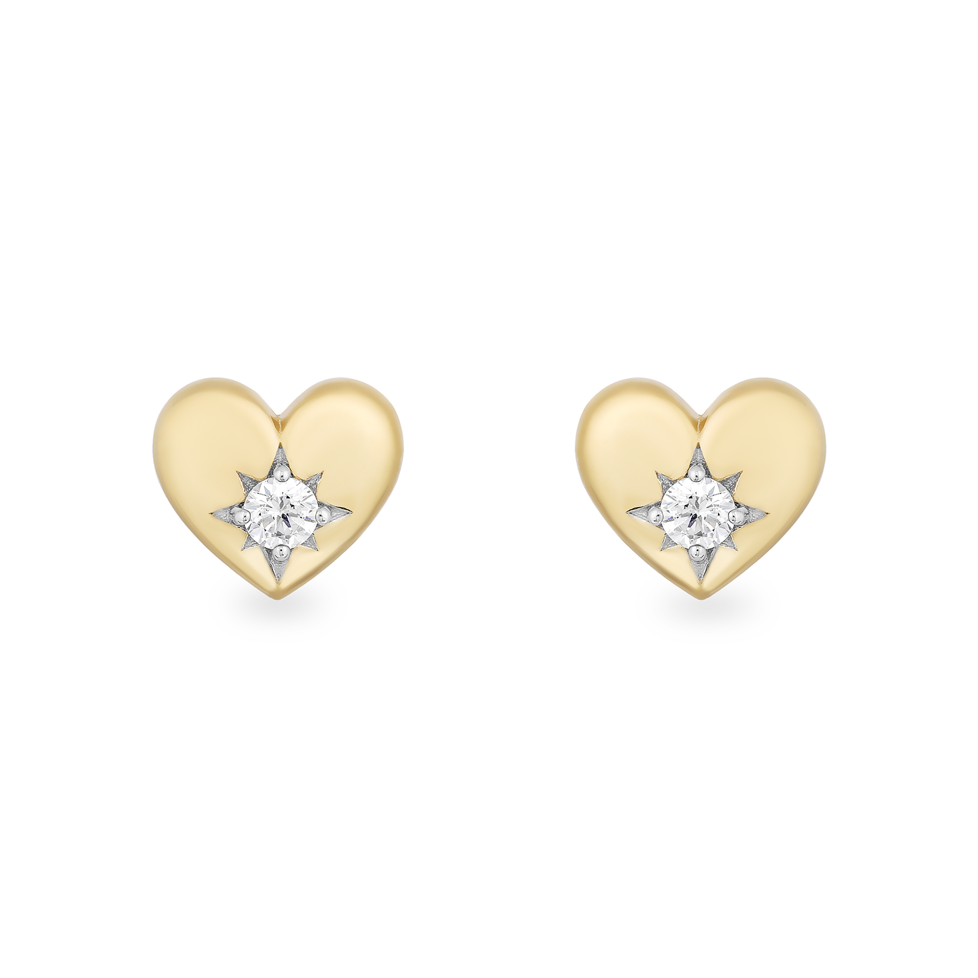 Heart Shaped Yellow Gold Stud Earrings