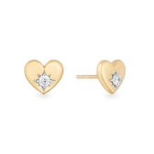 Load image into Gallery viewer, Hallmark Fine Jewelry Puffed Heart in Yellow Gold Stud Diamond Earrings View 1
