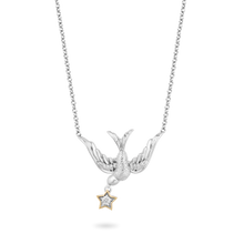 Load image into Gallery viewer, Hallmark Fine Jewelry Stars &amp; Swallows Diamond Necklace in Sterling Silver &amp; Yellow Gold View 1
