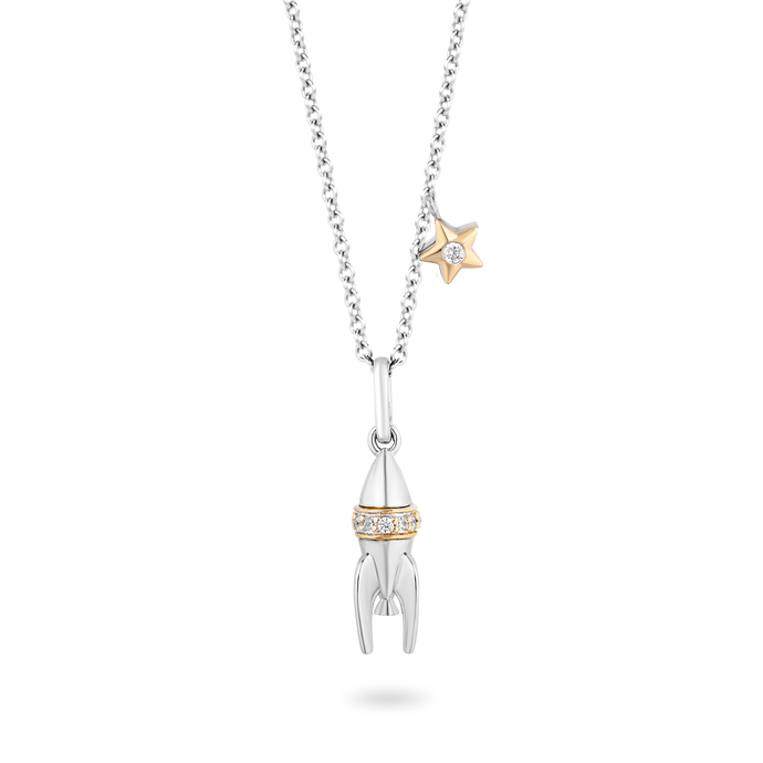 Hallmark Fine Jewelry Out of This World' Rocket Ship Diamond Pendant in Sterling Silver & Yellow Gold View 1