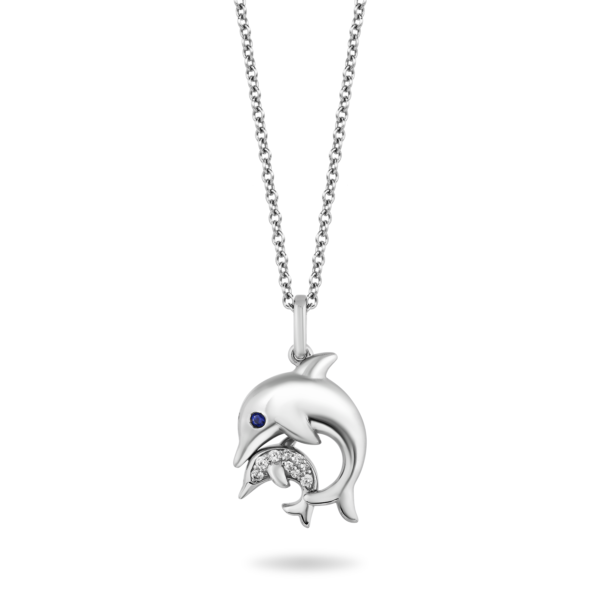 Hallmark Fine Jewelry Dolphin Mama Baby Pendant in Sterling Silver w
