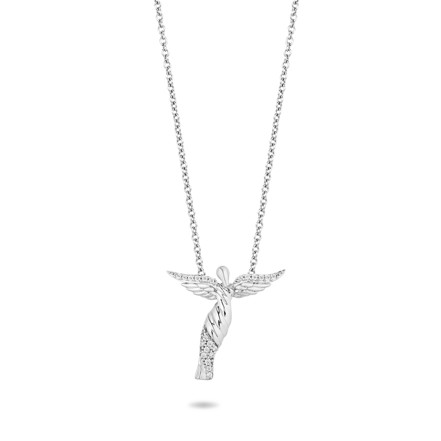 Hallmark Fine Jewelry Modern Sculpted Angel Necklace in Sterling Silver  with 1/8 Cttw of Diamonds