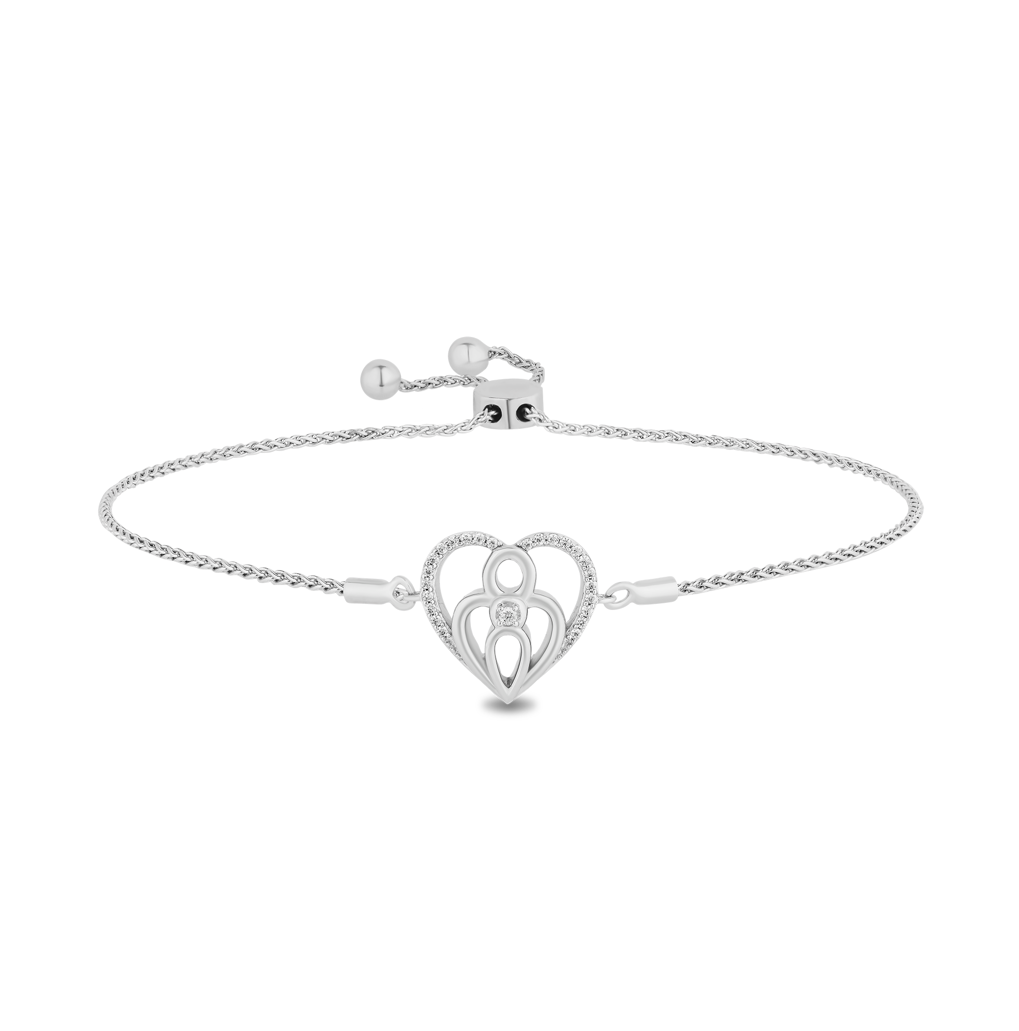 Sterling Silver Heart Charm Bolo Bracelet