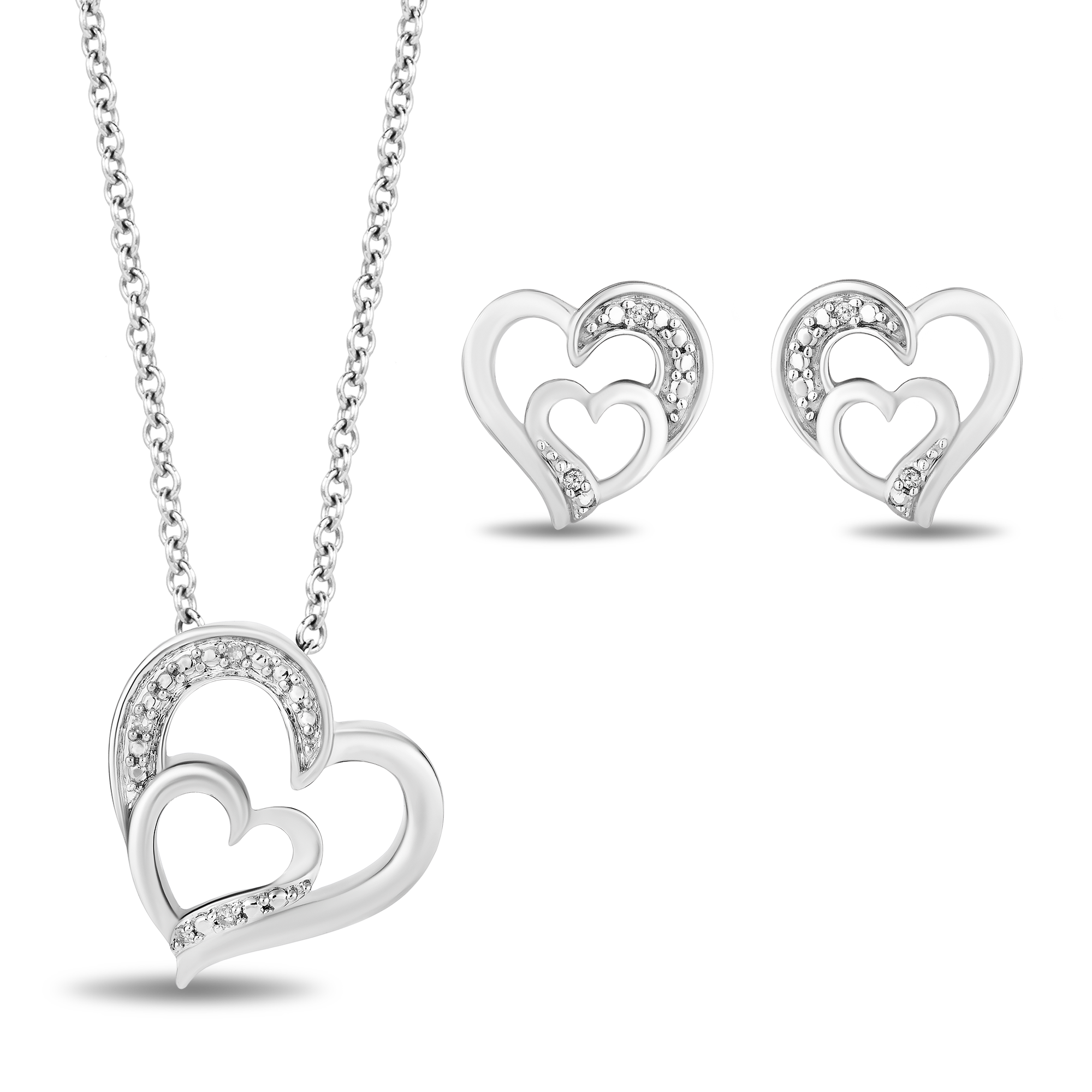 Hallmark Fine Jewelry Sterling Silver Diamond Heart Earrings and Neckl