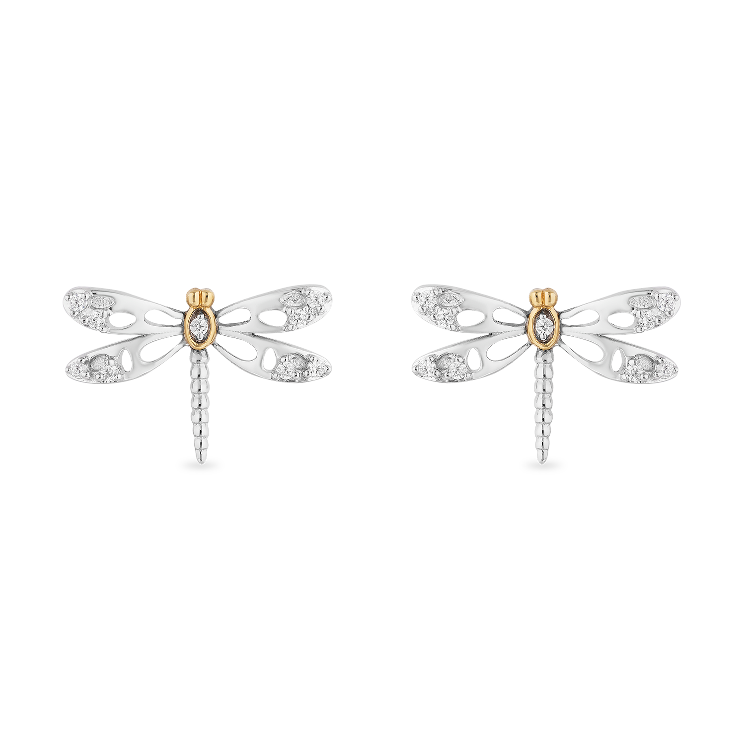 Hallmark Fine Jewelry Dragonfly Stud Diamond Earrings in Sterling Silver & Yellow  Gold | Jewelry by Hallmark Fine Jewelry