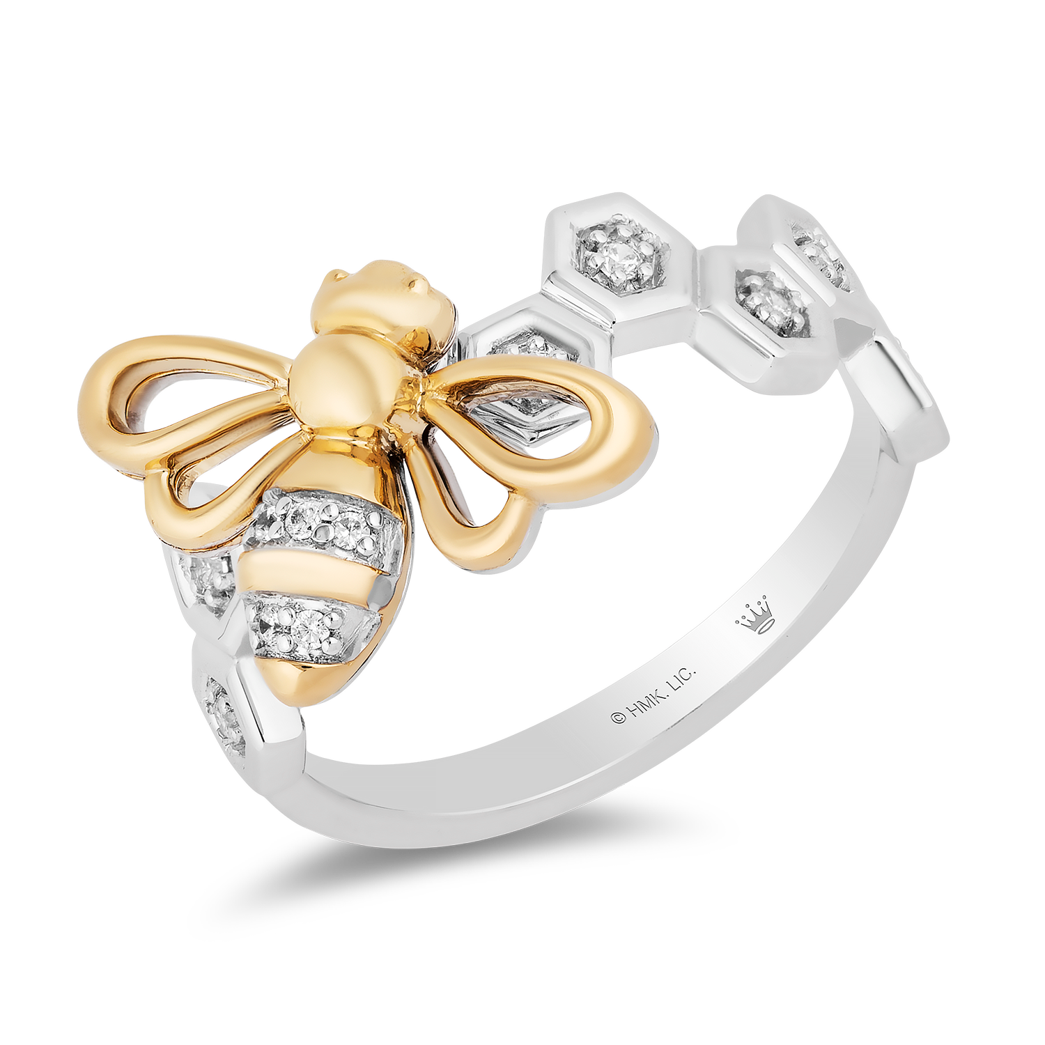 Hallmark Fine Jewelry Busy Bee Ring in Sterling Silver 14K Yellow Gold with Diamonds