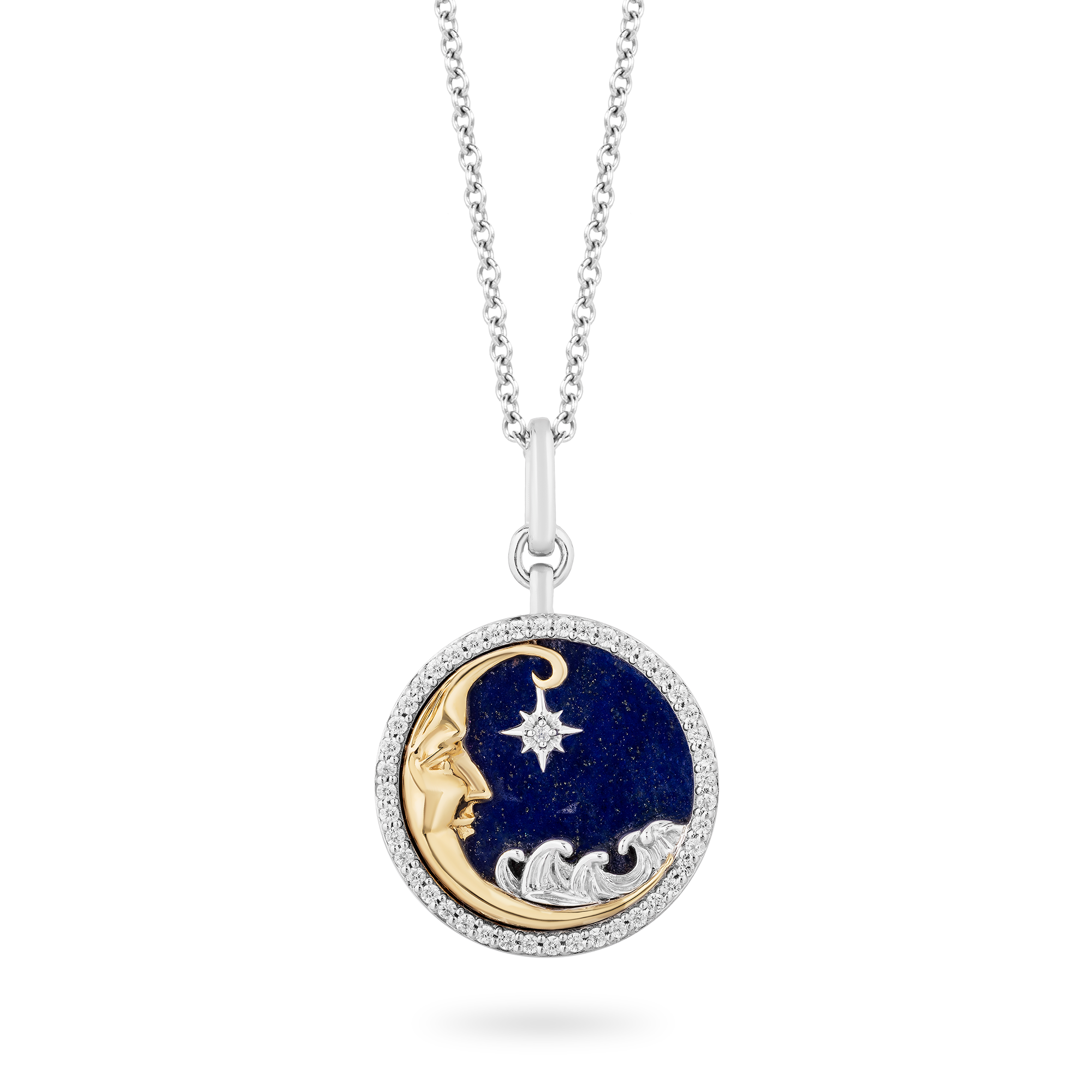 Hallmark Fine Jewelry Dreamer\'s Moon Medallion Diamond Pendant in Sterling  Silver & Yellow Gold & Lapis | Jewelry by Hallmark Fine Jewelry