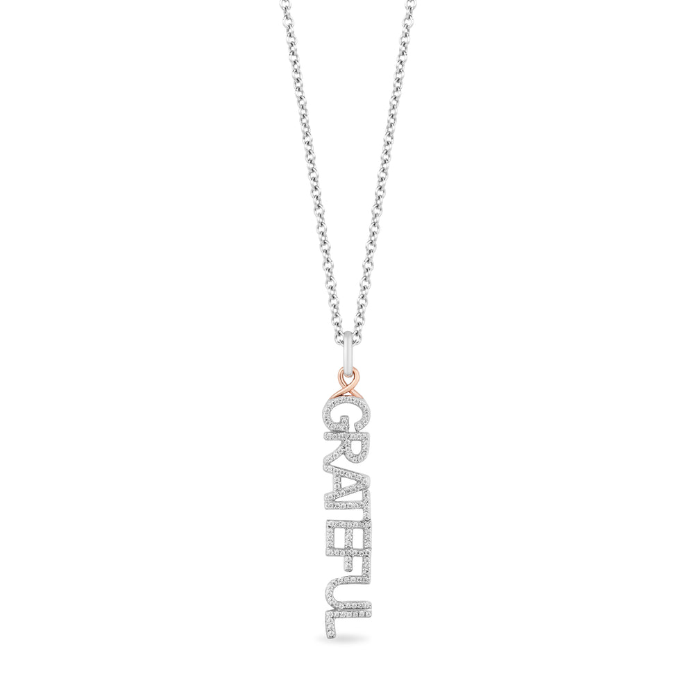 Hallmark Fine Jewelry Sterling Silver and 10K Rose Gold Grateful Editorial Necklace Pendant with Diamonds