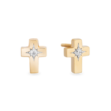 Load image into Gallery viewer, Hallmark Fine Jewelry Cross Stud Diamond Earrings in Yellow Gold View 1
