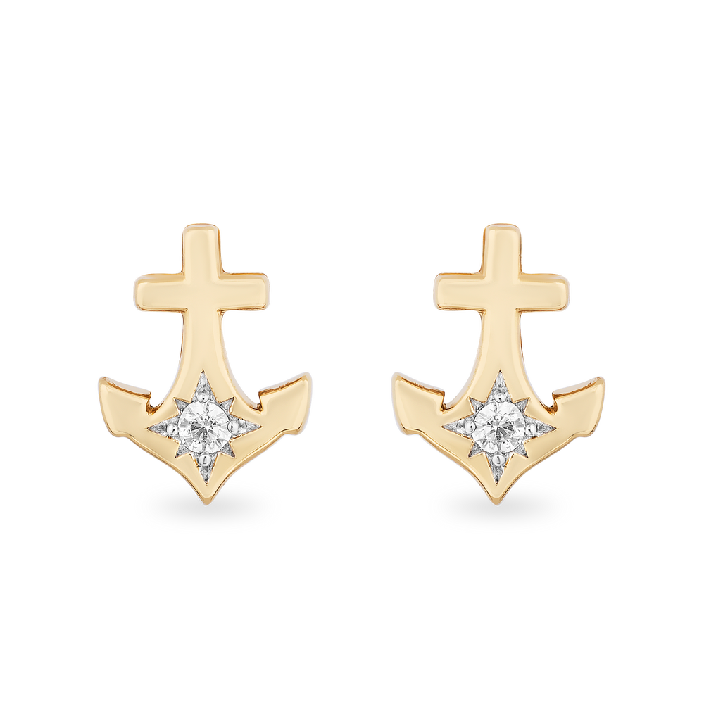Hallmark Fine Jewelry Anchor Stud Diamond Earrings in Yellow Gold View 1