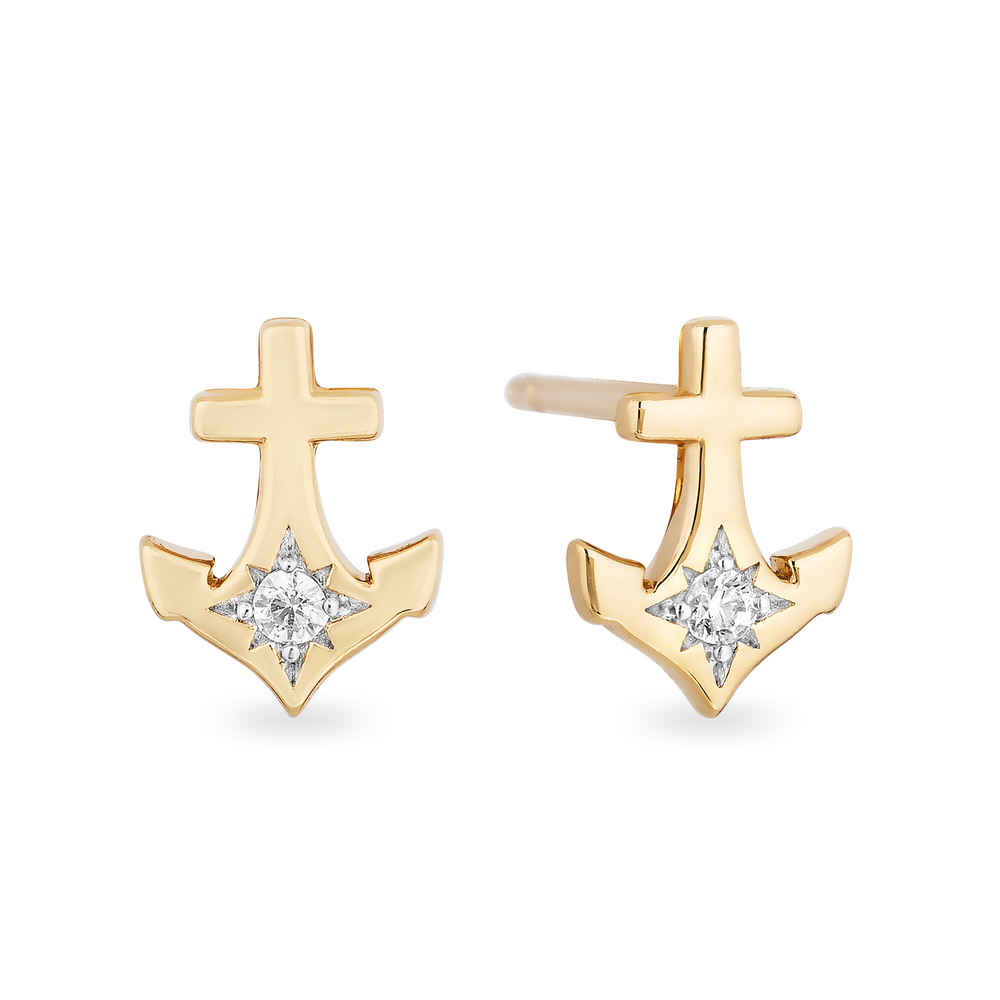 Hallmark Fine Jewelry Anchor Stud Diamond Earrings in Yellow Gold View 1