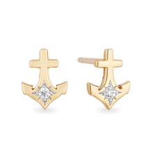 Load image into Gallery viewer, Hallmark Fine Jewelry Anchor Stud Diamond Earrings in Yellow Gold View 1
