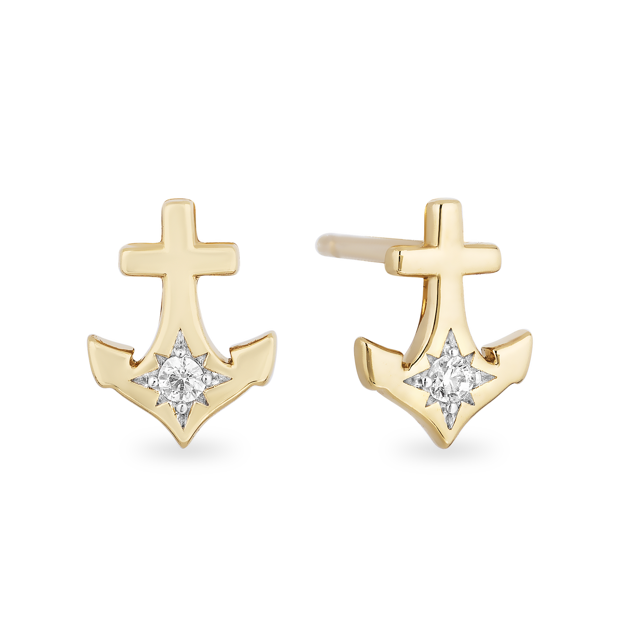 Hallmark Fine Jewelry Anchor Stud Diamond Earrings in Yellow Gold