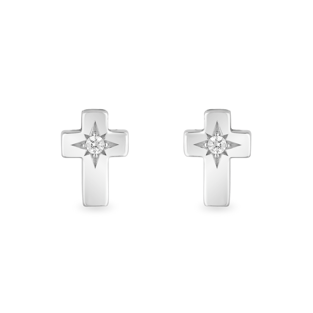 Hallmark Fine Jewelry Cross Stud Diamond Earrings in Sterling Silver View 1
