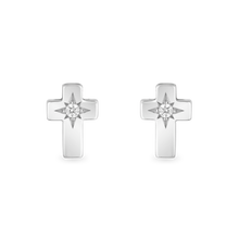 Load image into Gallery viewer, Hallmark Fine Jewelry Cross Stud Diamond Earrings in Sterling Silver View 1
