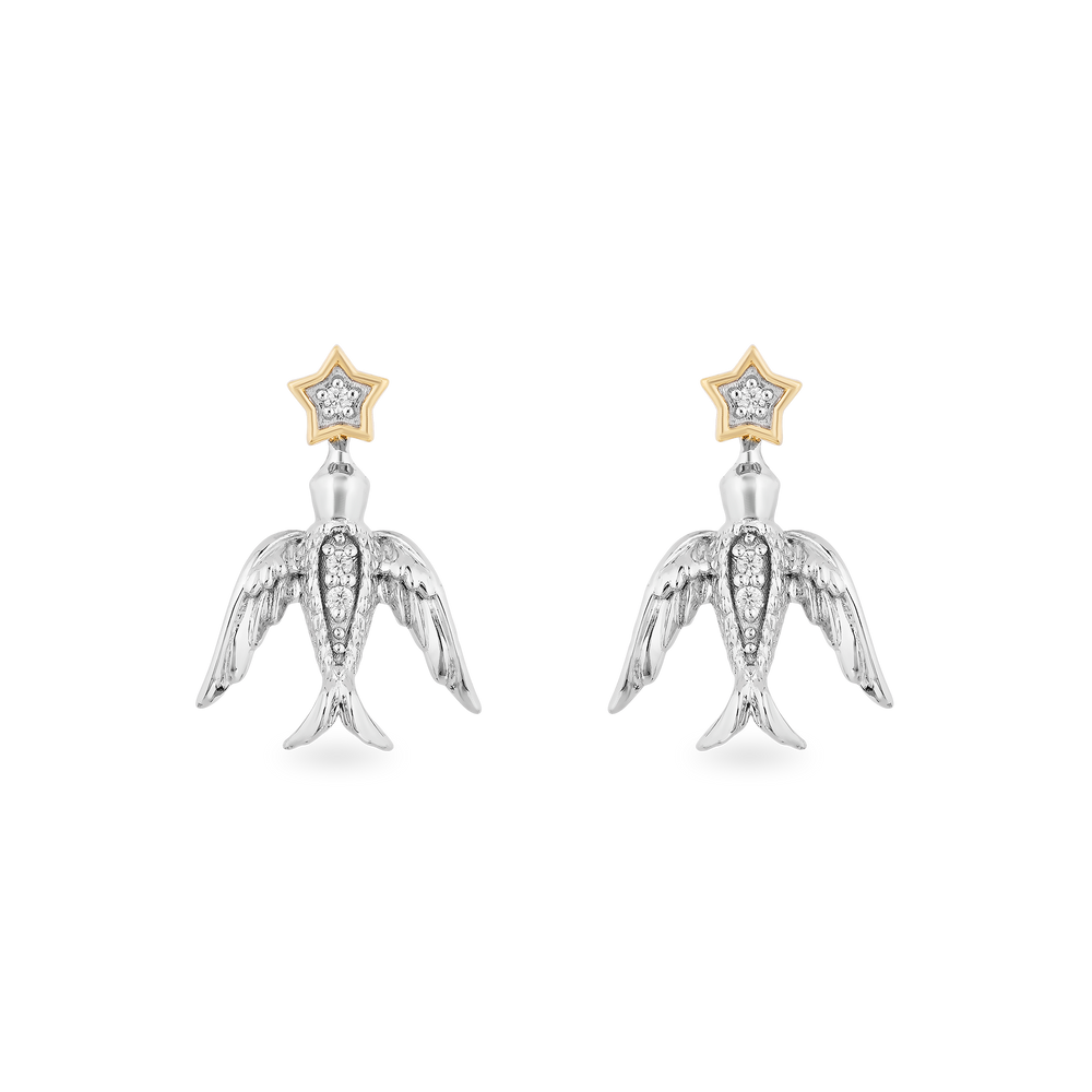 Hallmark Fine Jewelry Stars & Swallows Stud Diamond Earrings in Sterling Silver & Yellow Gold View 1