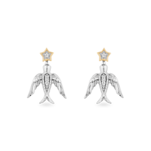 Load image into Gallery viewer, Hallmark Fine Jewelry Stars &amp; Swallows Stud Diamond Earrings in Sterling Silver &amp; Yellow Gold View 1
