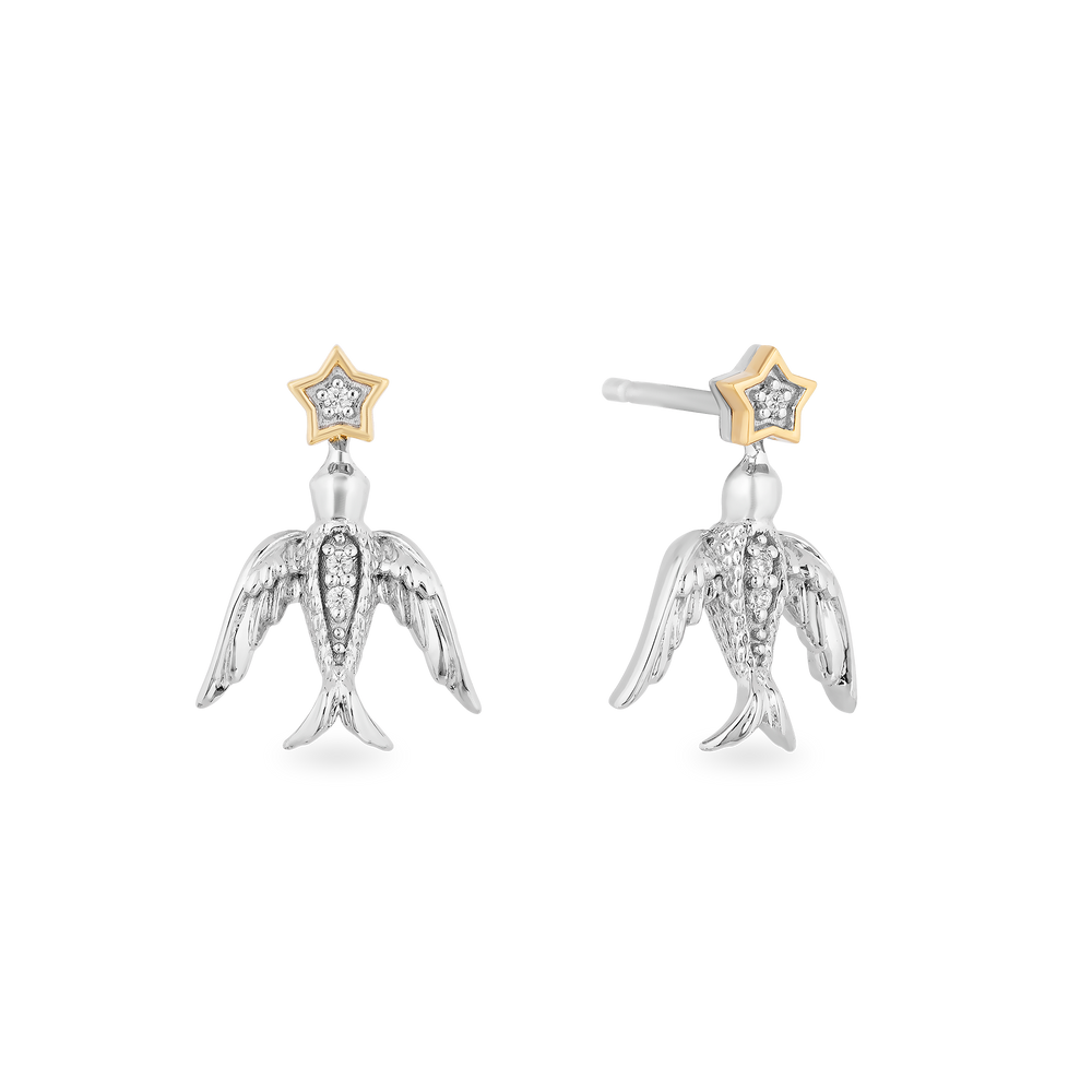 Hallmark Fine Jewelry Stars & Swallows Stud Diamond Earrings in Sterling Silver & Yellow Gold View 1