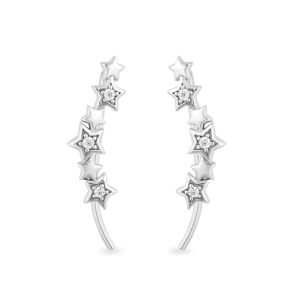 Hallmark Fine Jewelry Star Dusted Ear Climbers in Sterling Silver with Natural Diamond Accents View 1