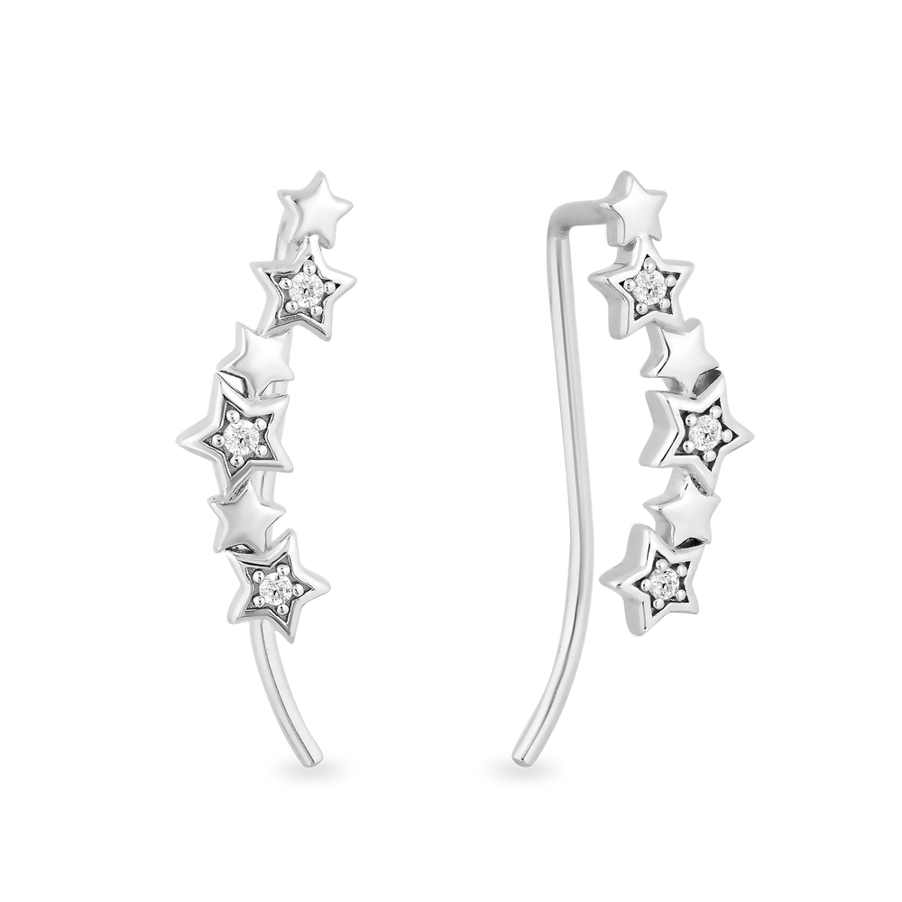 Hallmark Fine Jewelry Star Dusted Ear Climbers in Sterling Silver with Natural Diamond Accents View 1