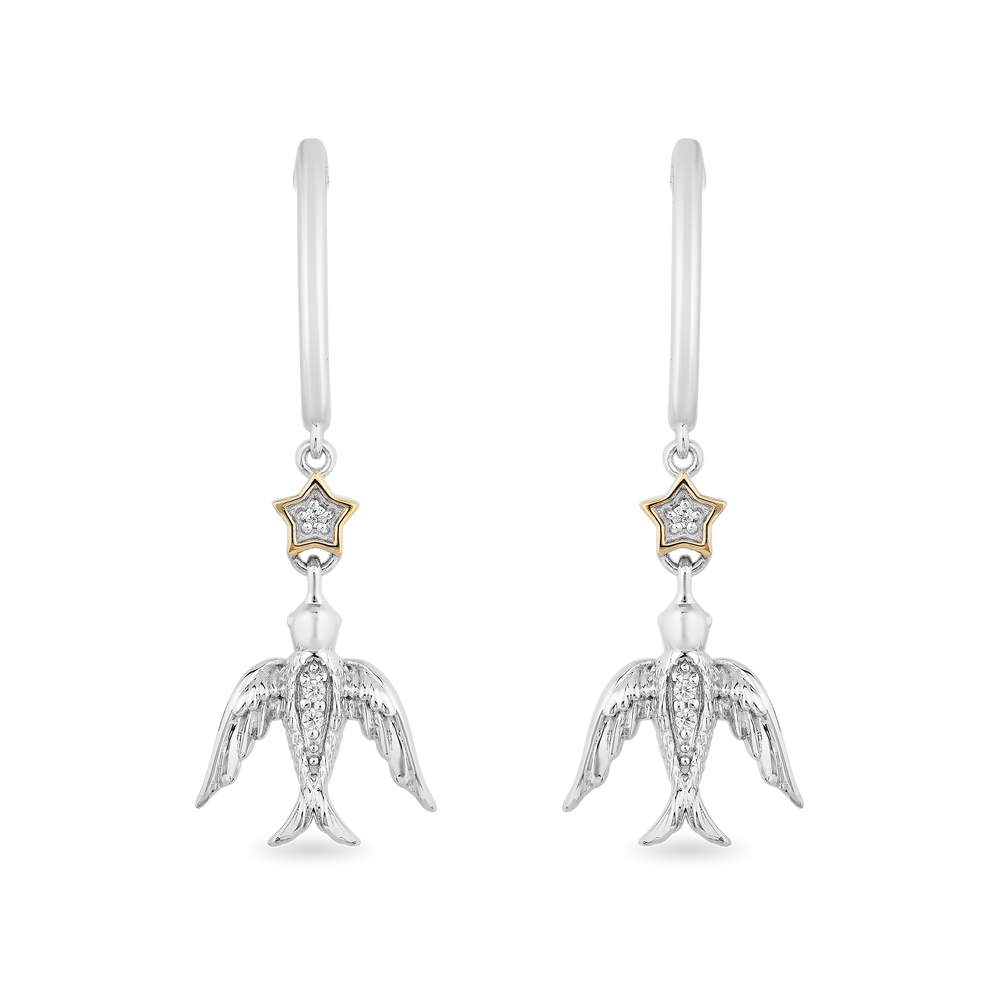 Hallmark Fine Jewelry Stars & Swallows Leverback Diamond Earrings in Sterling Silver & Yellow Gold View 1