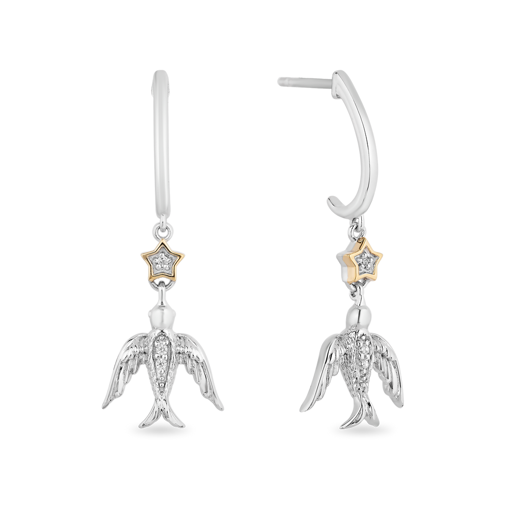 Hallmark Fine Jewelry Stars & Swallows Leverback Diamond Earrings in Sterling Silver & Yellow Gold View 1