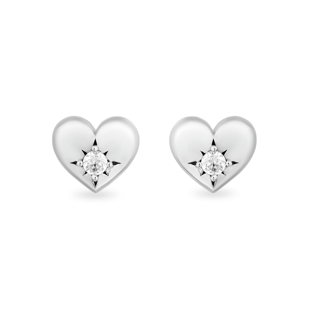 Hallmark Fine Jewelry Puffed Heart Stud Diamond Earrings in Sterling Silver View 1