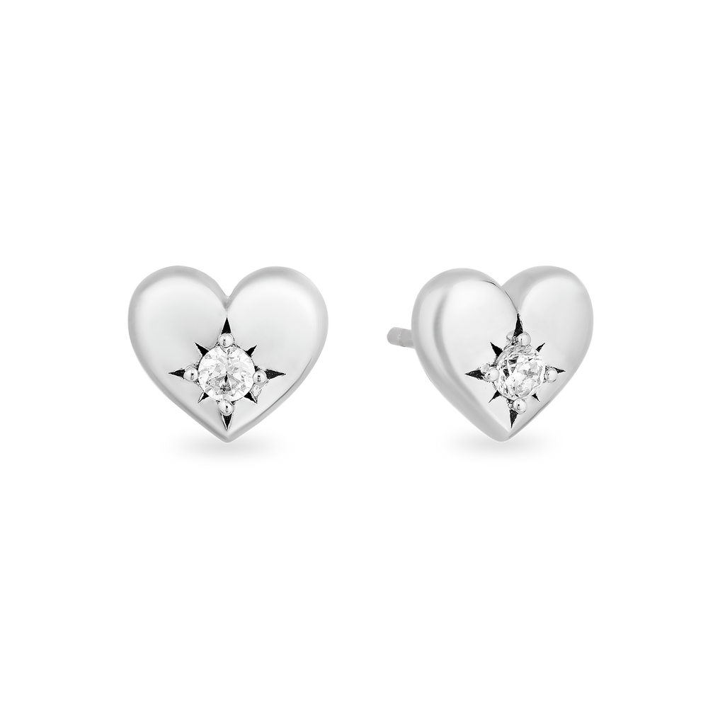 Hallmark Fine Jewelry Puffed Heart Stud Diamond Earrings in Sterling Silver View 1