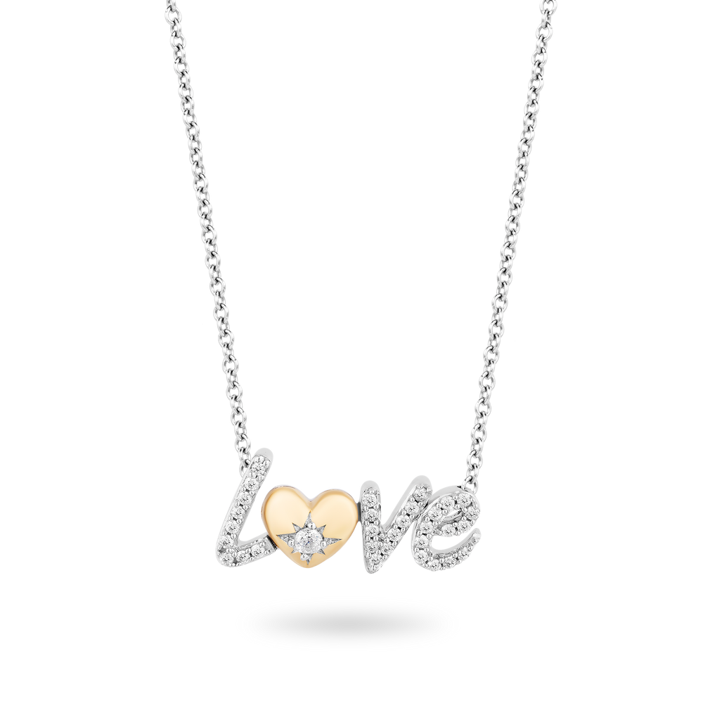Hallmark Fine Jewelry Love Script Diamond Necklace in Yellow Gold & Sterling Silver View 1
