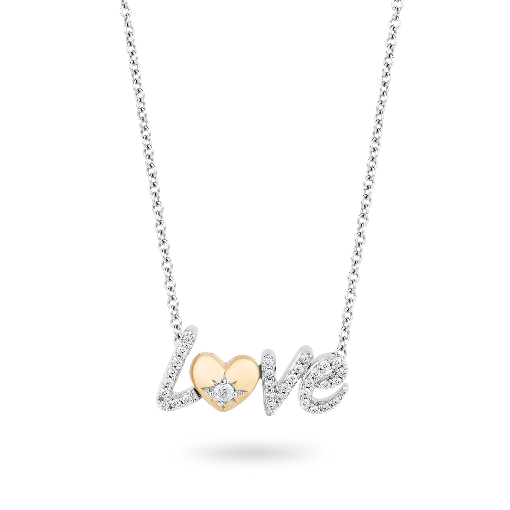 Hallmark Fine Jewelry Love Script Diamond Necklace in Yellow Gold