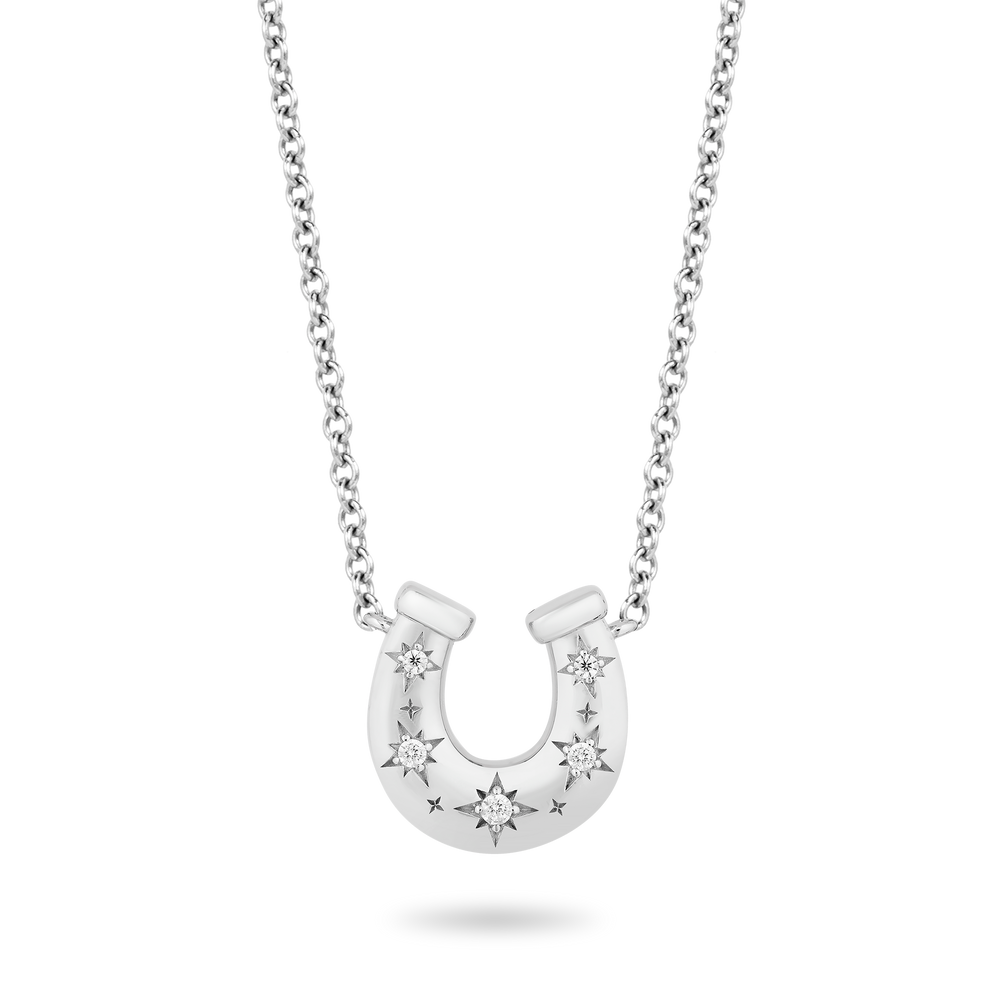 Hallmark Fine Jewelry Horseshoe Diamond Pendant in Sterling Silver & Star Set View 1