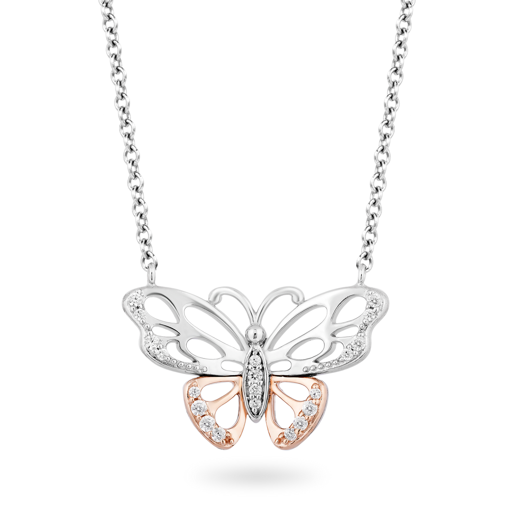 Dreamboat Sterling Silver Butterfly Necklace - Red Ruby Crystal Vine Pendant, July Birthstone Gift For Women