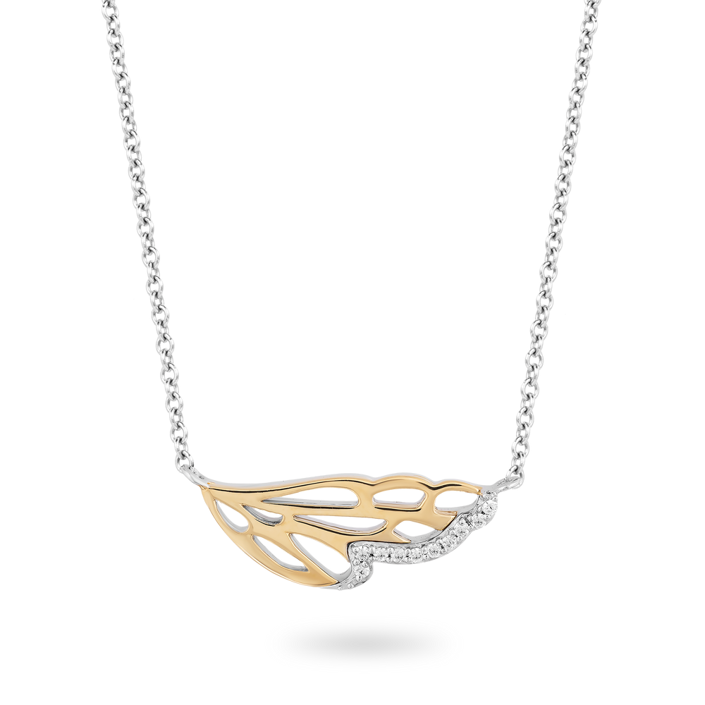Hallmark Fine Jewelry Wing Diamond Necklace in Sterling Silver & Yellow Gold with 1/20 CTTW View 1