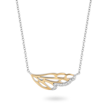Load image into Gallery viewer, Hallmark Fine Jewelry Wing Diamond Necklace in Sterling Silver &amp; Yellow Gold with 1/20 CTTW View 1

