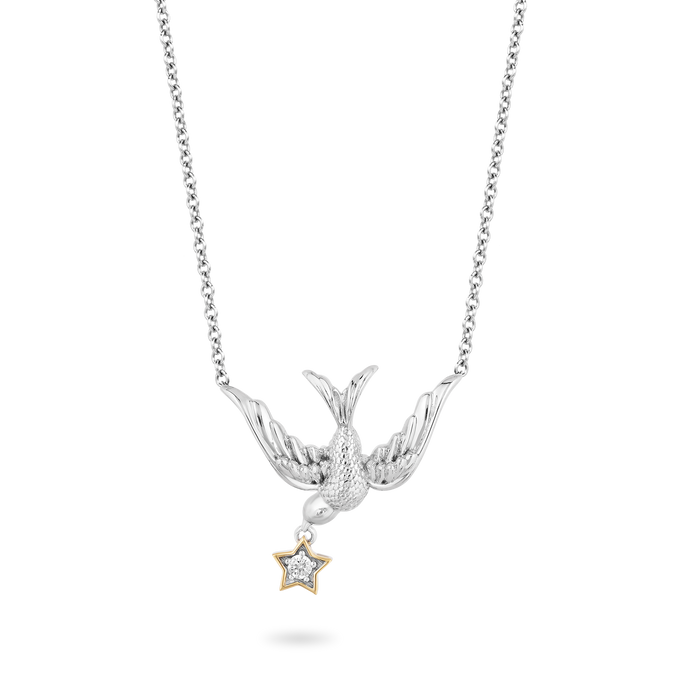 Hallmark Fine Jewelry Stars & Swallows Diamond Necklace in Sterling Silver & Yellow Gold View 1