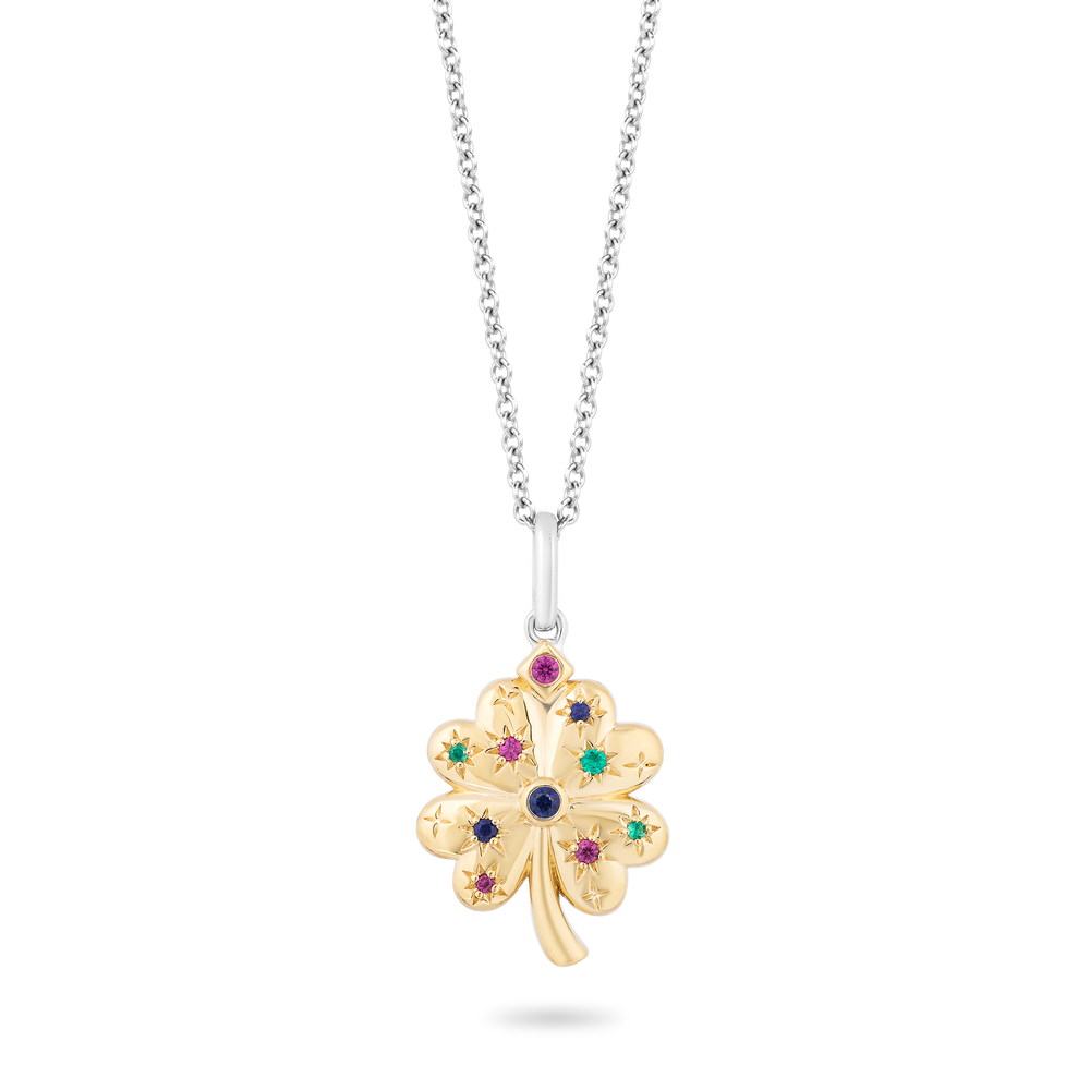 Hallmark Fine Jewelry Heart Diamond Pendant in Yellow Gold & Sterling Silver with Star Set Rainbow Gemstones View 1