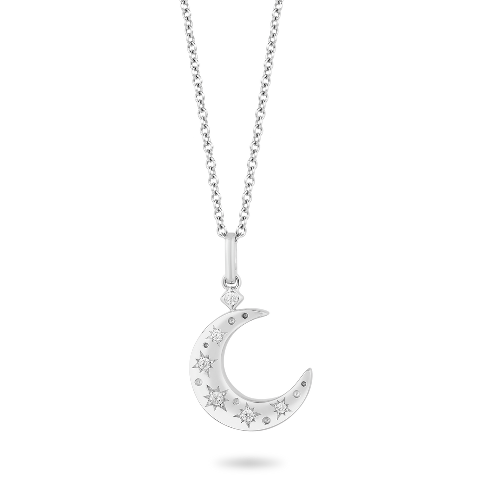 Hallmark Fine Jewelry Crescent Moon Diamond Pendant in Sterling Silver View 1