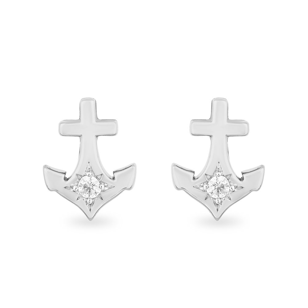 Hallmark Fine Jewelry Anchor Stud Diamond Earrings in Sterling Silver View 1
