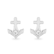 Load image into Gallery viewer, Hallmark Fine Jewelry Anchor Stud Diamond Earrings in Sterling Silver View 1
