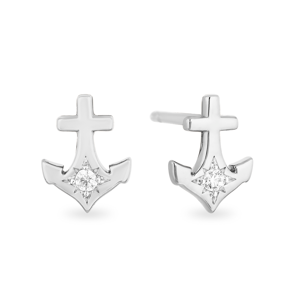 Hallmark Fine Jewelry Anchor Stud Diamond Earrings in Sterling Silver View 1