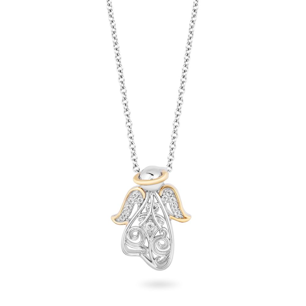 Hallmark Fine Jewelry Filigree Angel Diamond Pendant in Sterling Silver & Yellow Gold View 1
