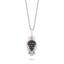 Load image into Gallery viewer, Hallmark Fine Jewelry Owl Black Diamond Pendant in Sterling Silver &amp; Rose Gold View 1
