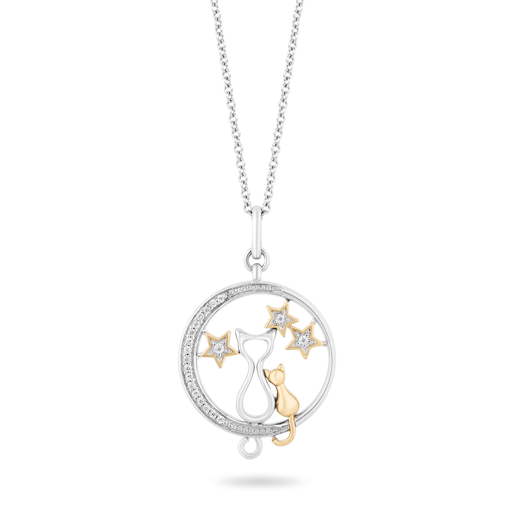 Hallmark Fine Jewelry Star Gazing Mom & Baby Cat Diamond Pendant in Sterling Silver & Yellow Gold View 1