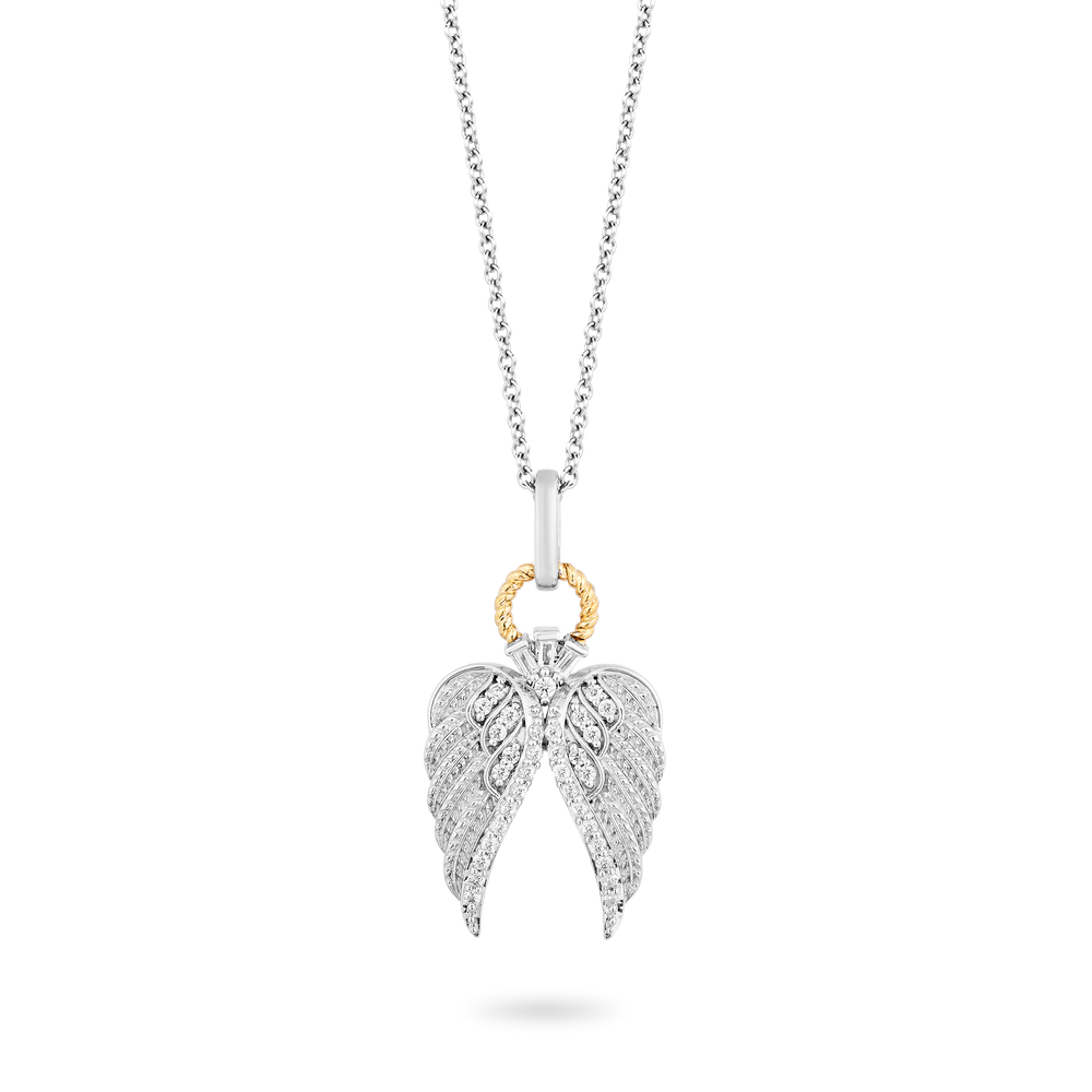 Hallmark Fine Jewelry Angel Wings Diamond Pendant in Sterling Silver & Yellow Gold View 1