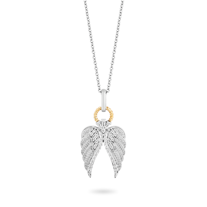 Hallmark Fine Jewelry Angel Wings Diamond Pendant in Sterling Silver & Yellow Gold View 1