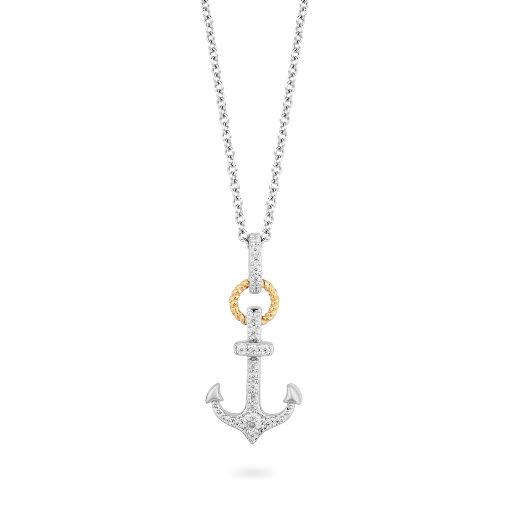 Hallmark Fine Jewelry Anchor Diamond Pendant in Sterling Silver & Yellow Gold View 1