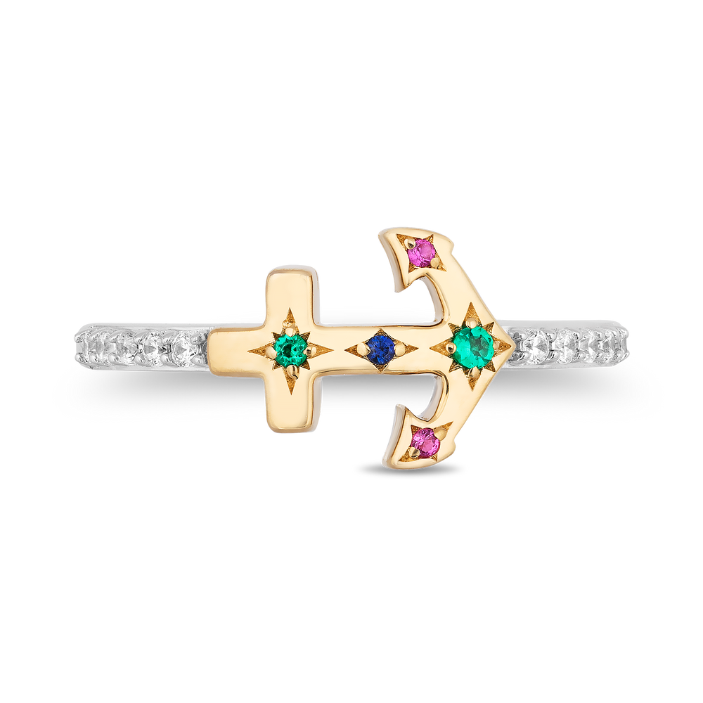 Hallmark Fine Jewelry Anchor Diamond Ring in Yellow Gold & Sterling Silver View 1