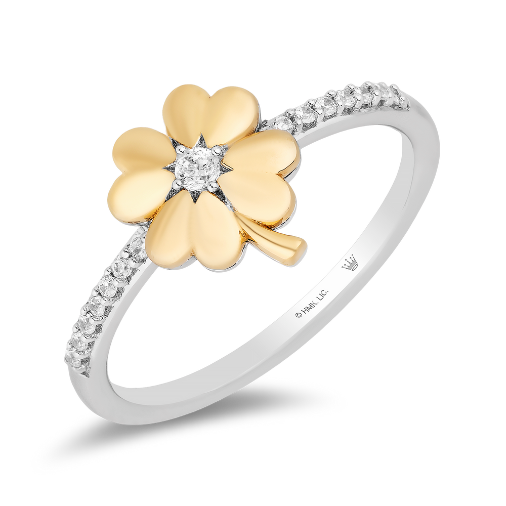 Hallmark Fine Jewelry Clover Diamond Ring in Yellow Gold & Sterling Silver View 1